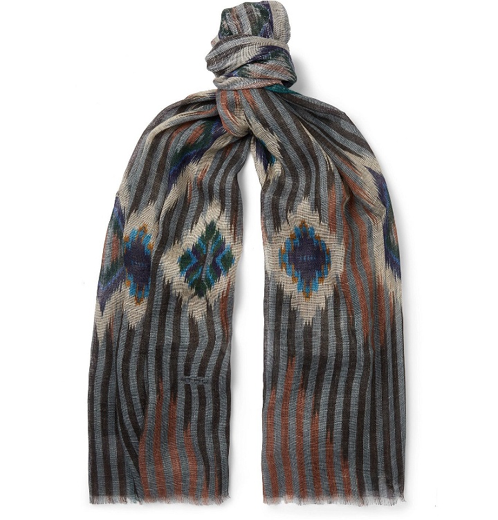 Photo: ETRO - Fringed Printed Linen, Cashmere and Silk-Blend Scarf - Brown