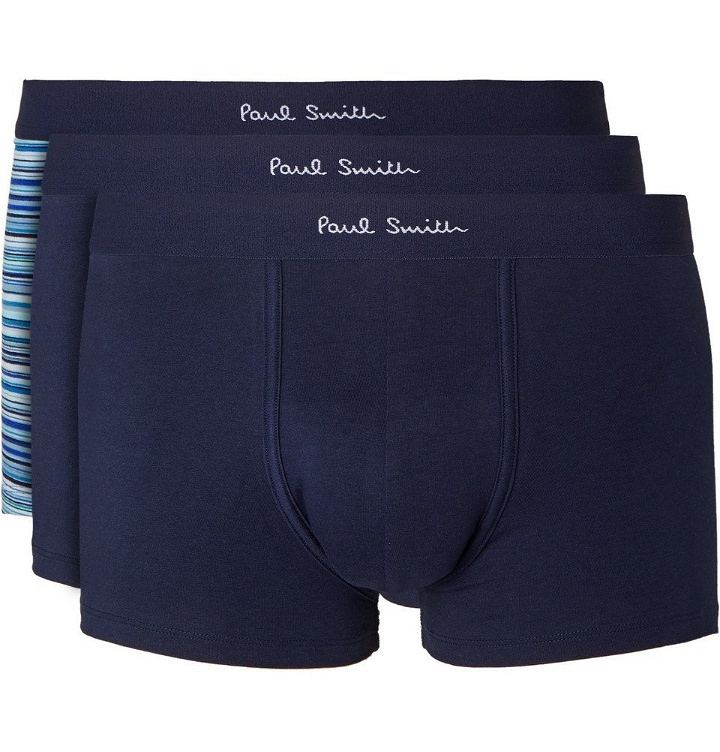 Photo: Paul Smith - Three-Pack Stretch-Cotton Boxer Briefs - Blue