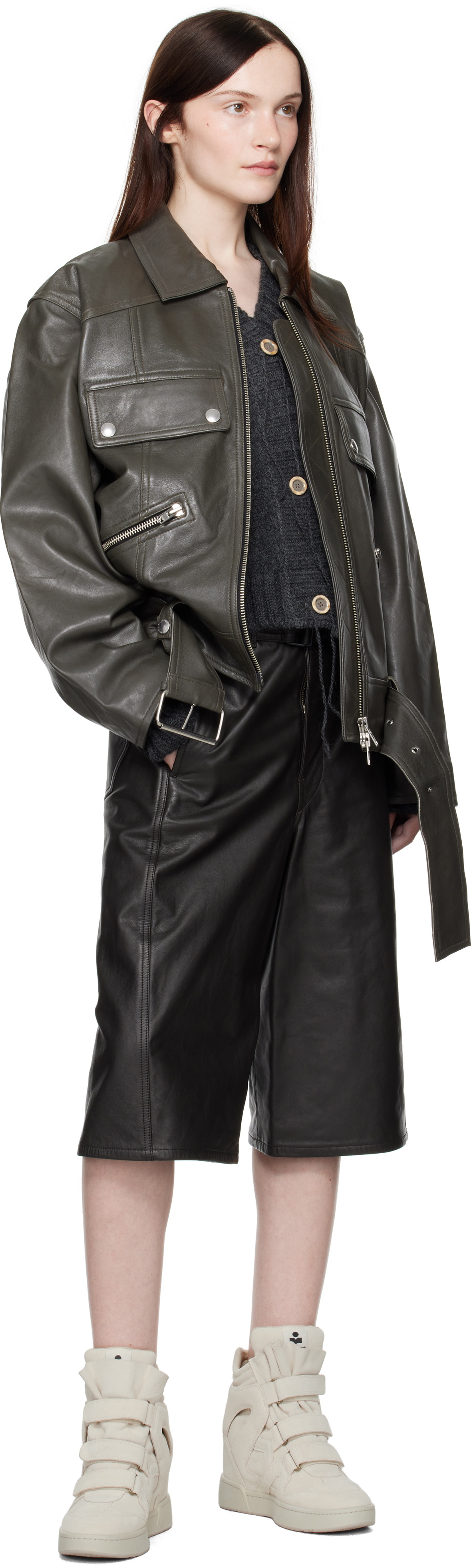 Stand Studio Gray Yara Leather Jacket