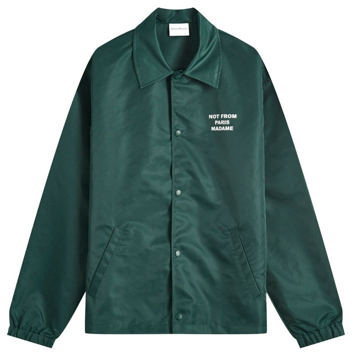 Photo: Drôle de Monsieur Men's Slogan Coach Jacket in Dark Green