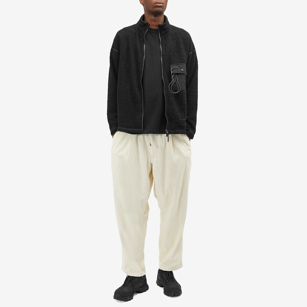 and wander Re Wool Jacquard Fleece Jacket in Black