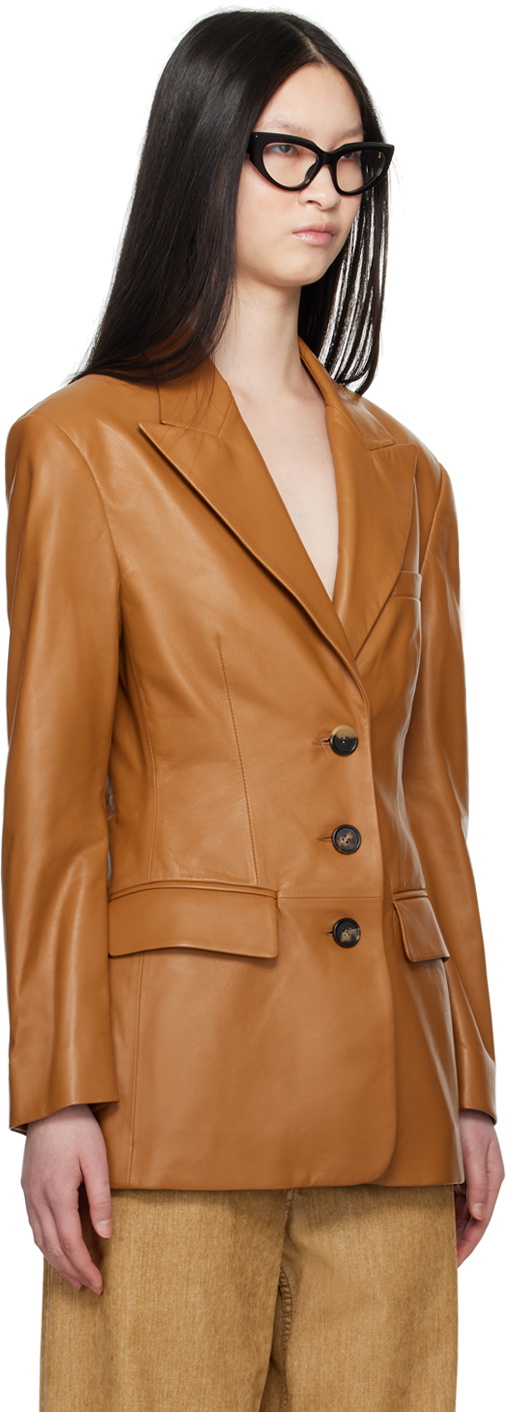 Marni Brown Peaked Lapel Leather Jacket