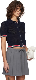 Thom Browne Navy Hector Pointelle Short Sleeve Cardigan