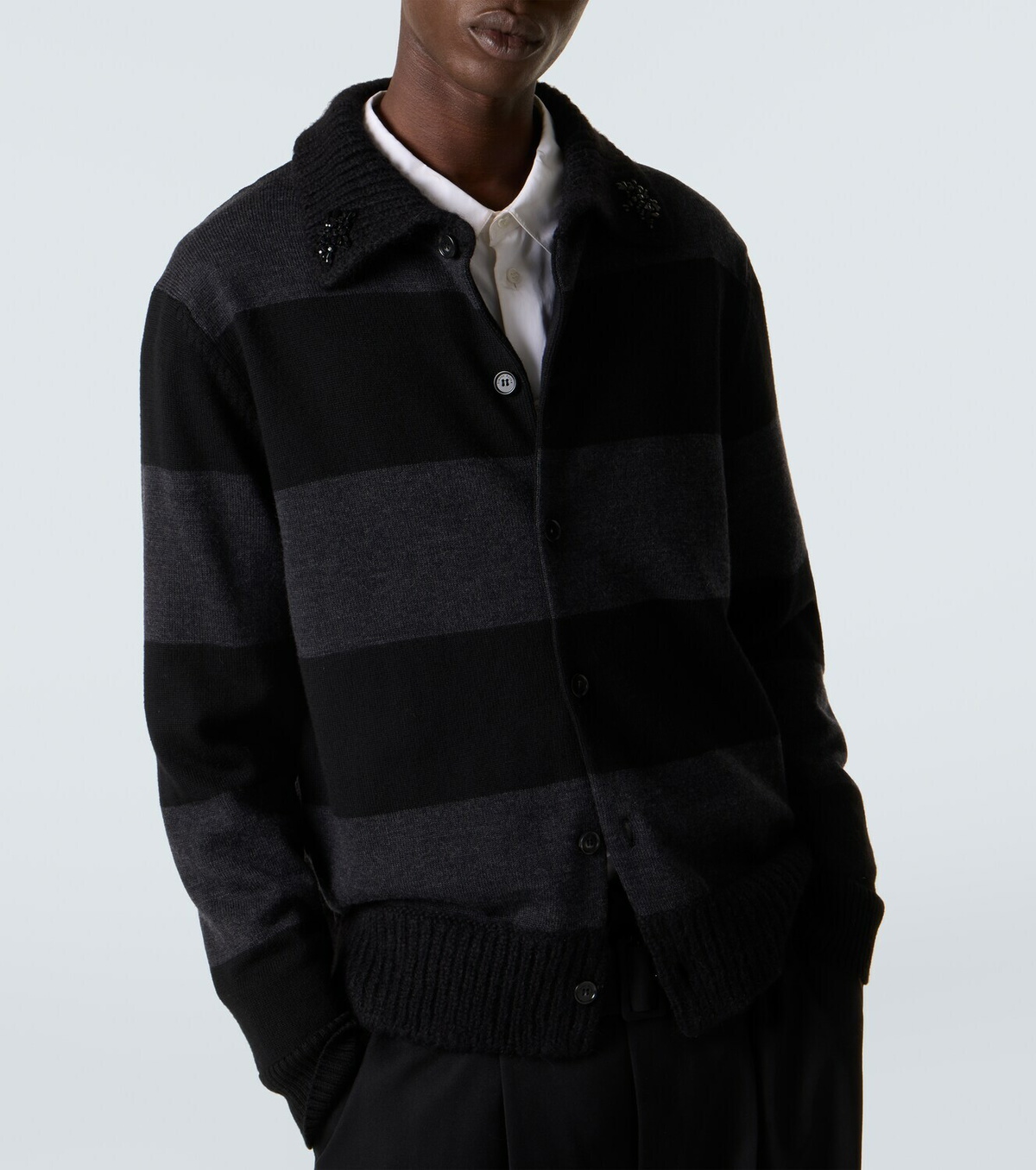 Simone Rocha Embellished striped wool cardigan