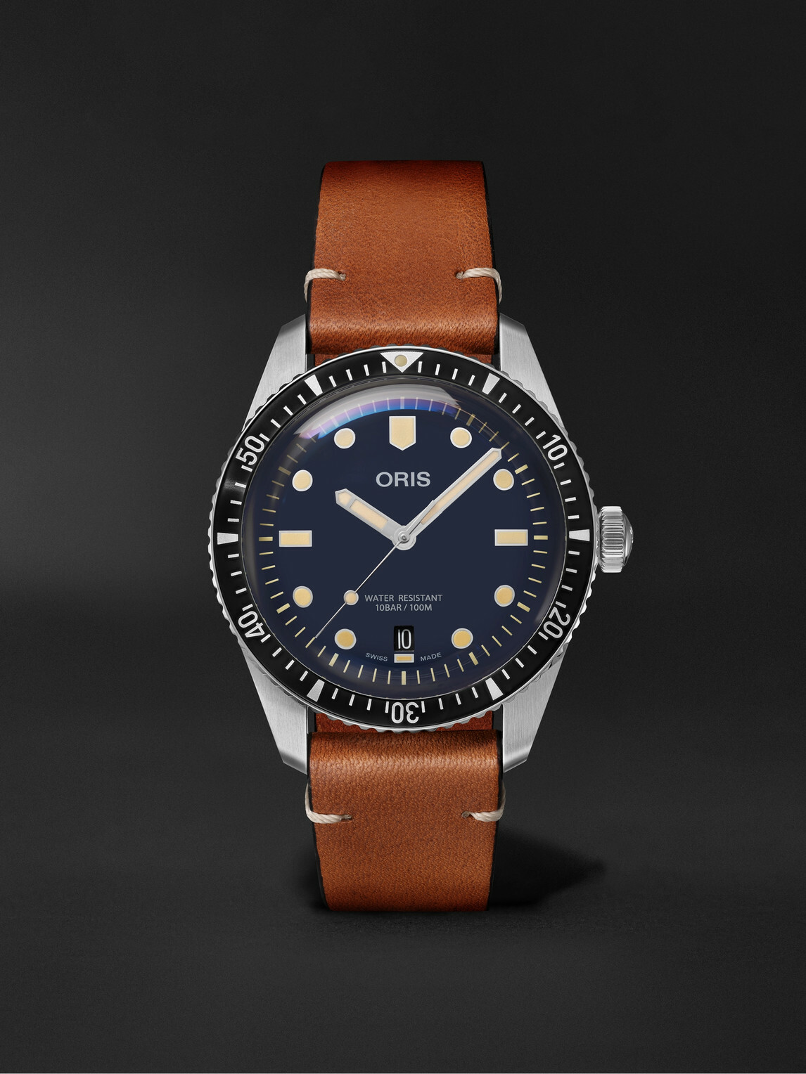 Oris - Divers Sixty-Five Date Automatic 40mm Stainless Steel and Leather Watch, Ref. No. 01 733 7707 4055-07 5 20 45