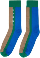 Marni Blue & Brown Logo Socks