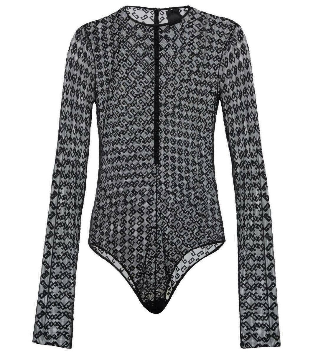 Givenchy Black Shiny Monogram 72 Tulle Bodysuit Givenchy