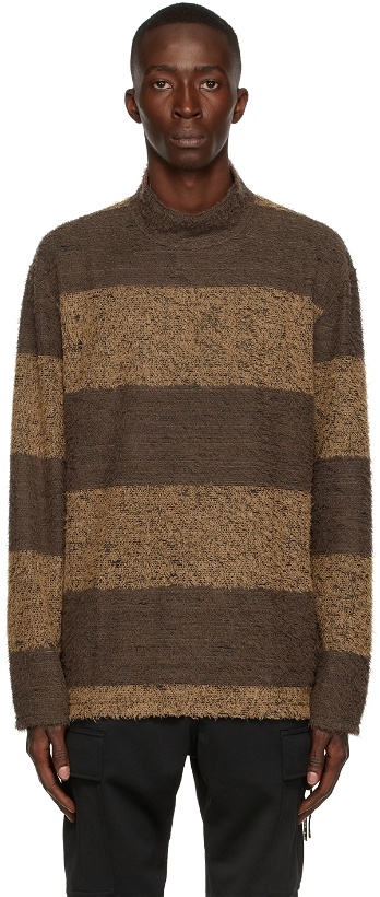 Photo: mastermind WORLD Brown Pile Stripe Hi Neck Sweater