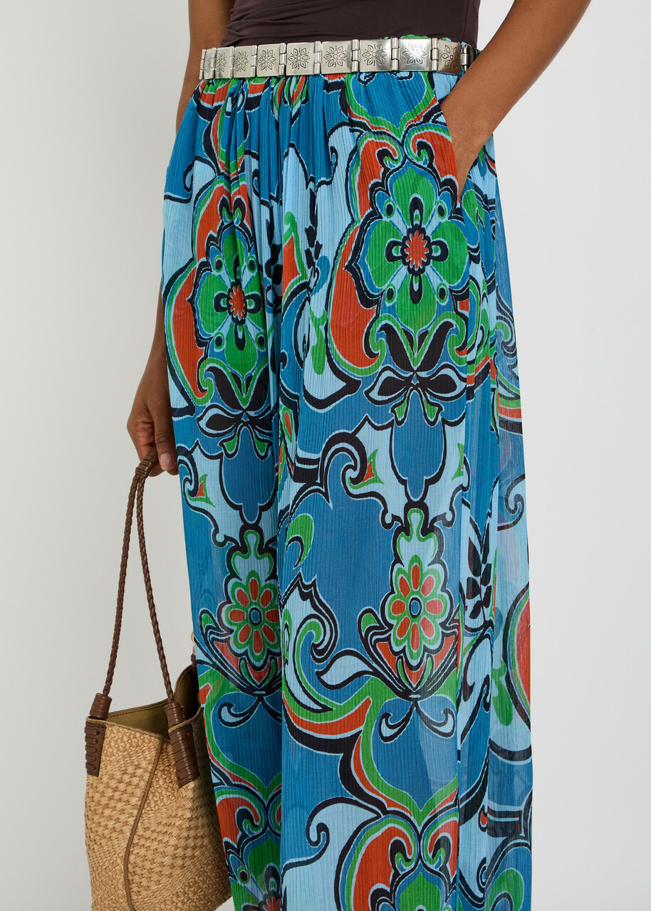 Etro Patterned Balloon-leg Georgette Trousers Blue