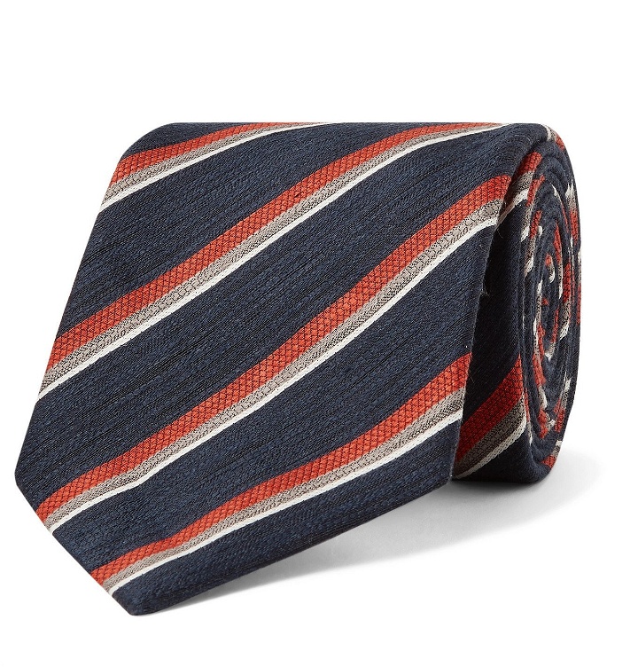 Photo: BRIONI - 8cm Striped Linen and Silk-Blend Jacquard Tie - Blue
