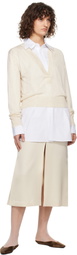 RECTO Off-White Deep Henley Neck Sheer Knit Sweater