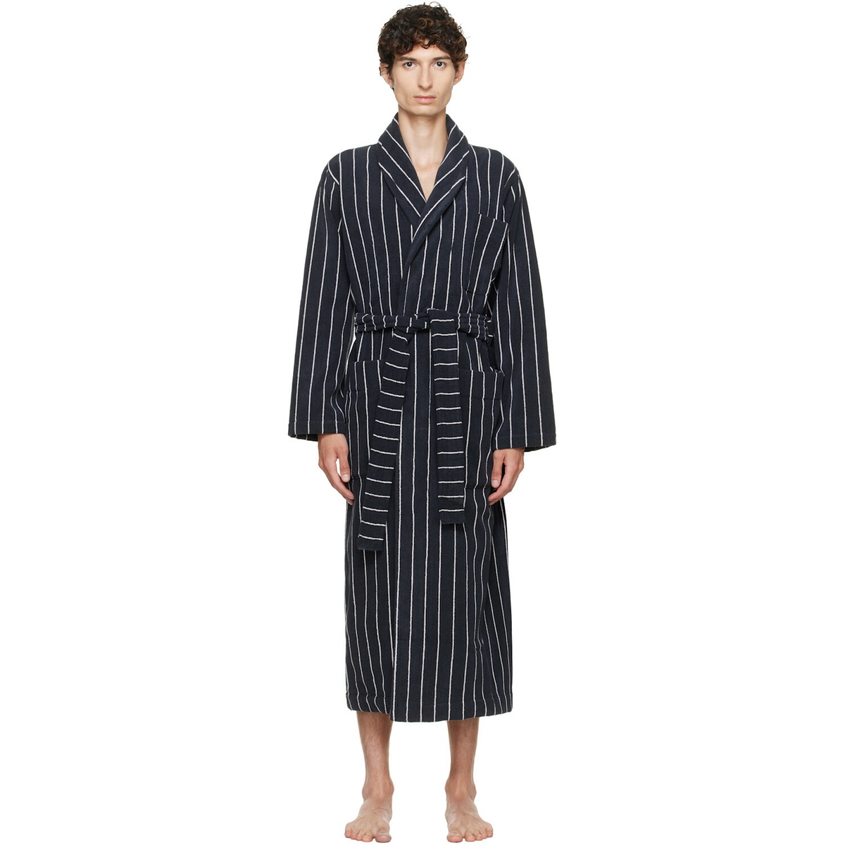 Tekla Black & White Terry Classic Bathrobe
