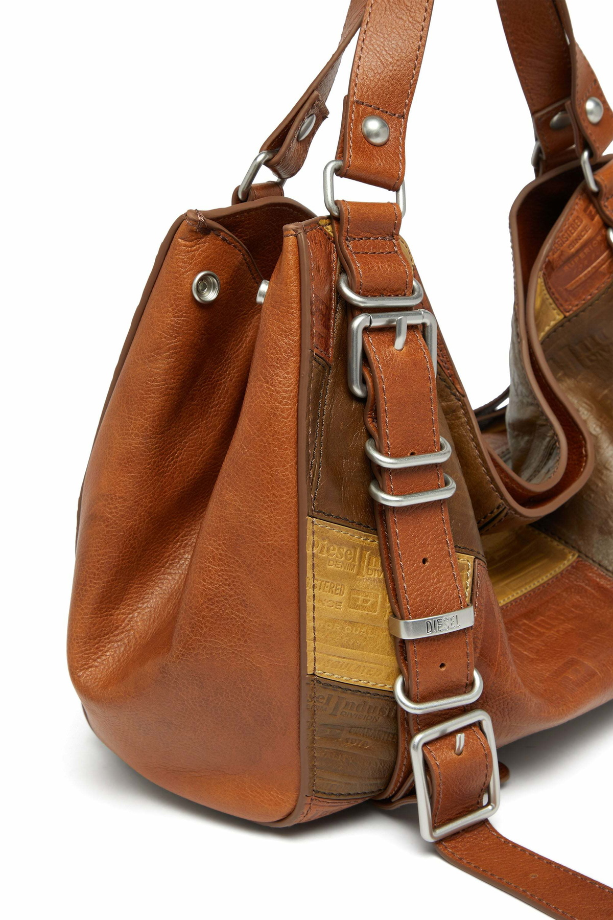 Diesel D-One-Medium top-handle bag in patchwork leather - Handbags - Unisex - Brown