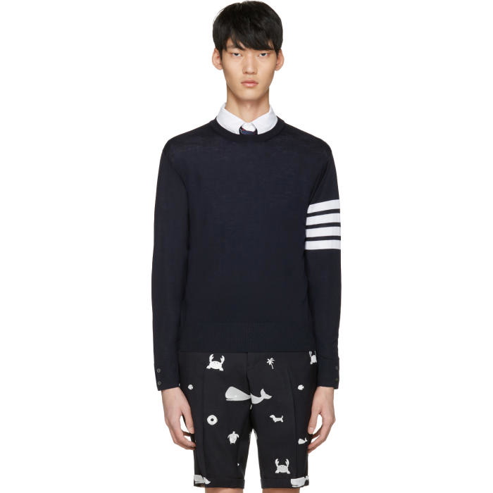 Photo: Thom Browne Navy Classic Four Bar Pullover