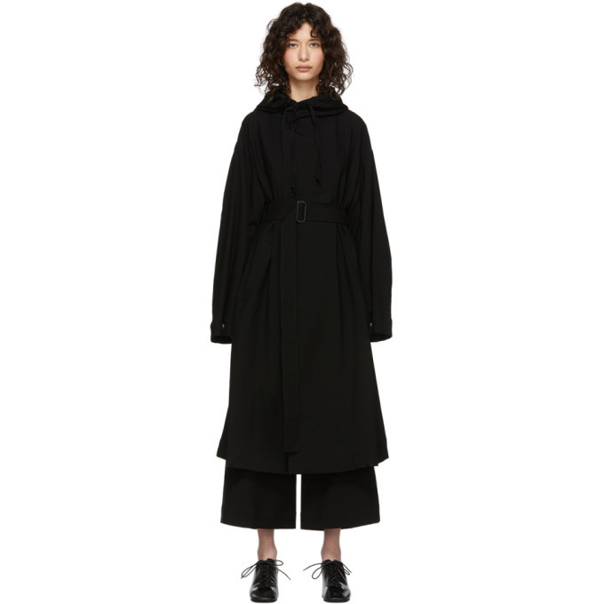 Regulation Yohji Yamamoto Black Wool Hooded Coat Regulation Yohji