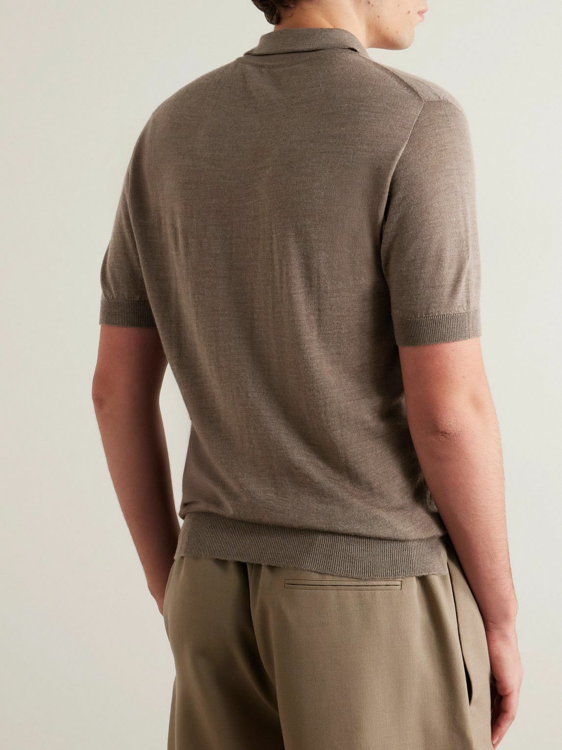 Saman Amel - Slim-Fit Wool Polo Shirt - Brown