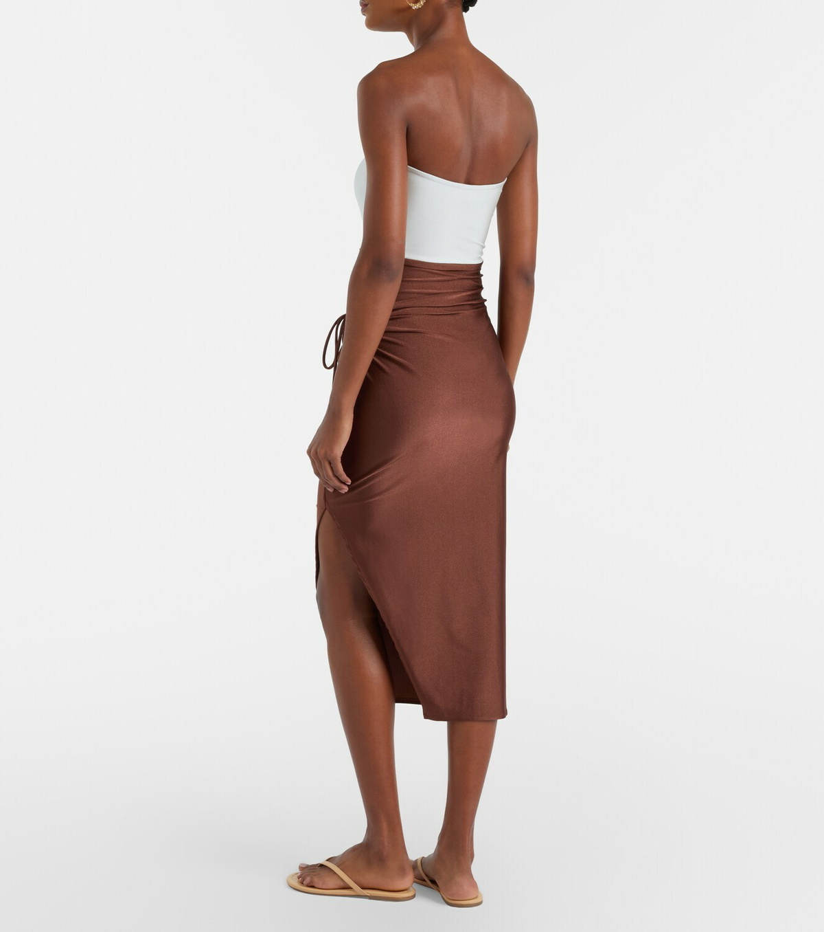Adriana Degreas Solid Ruched gathered midi skirt