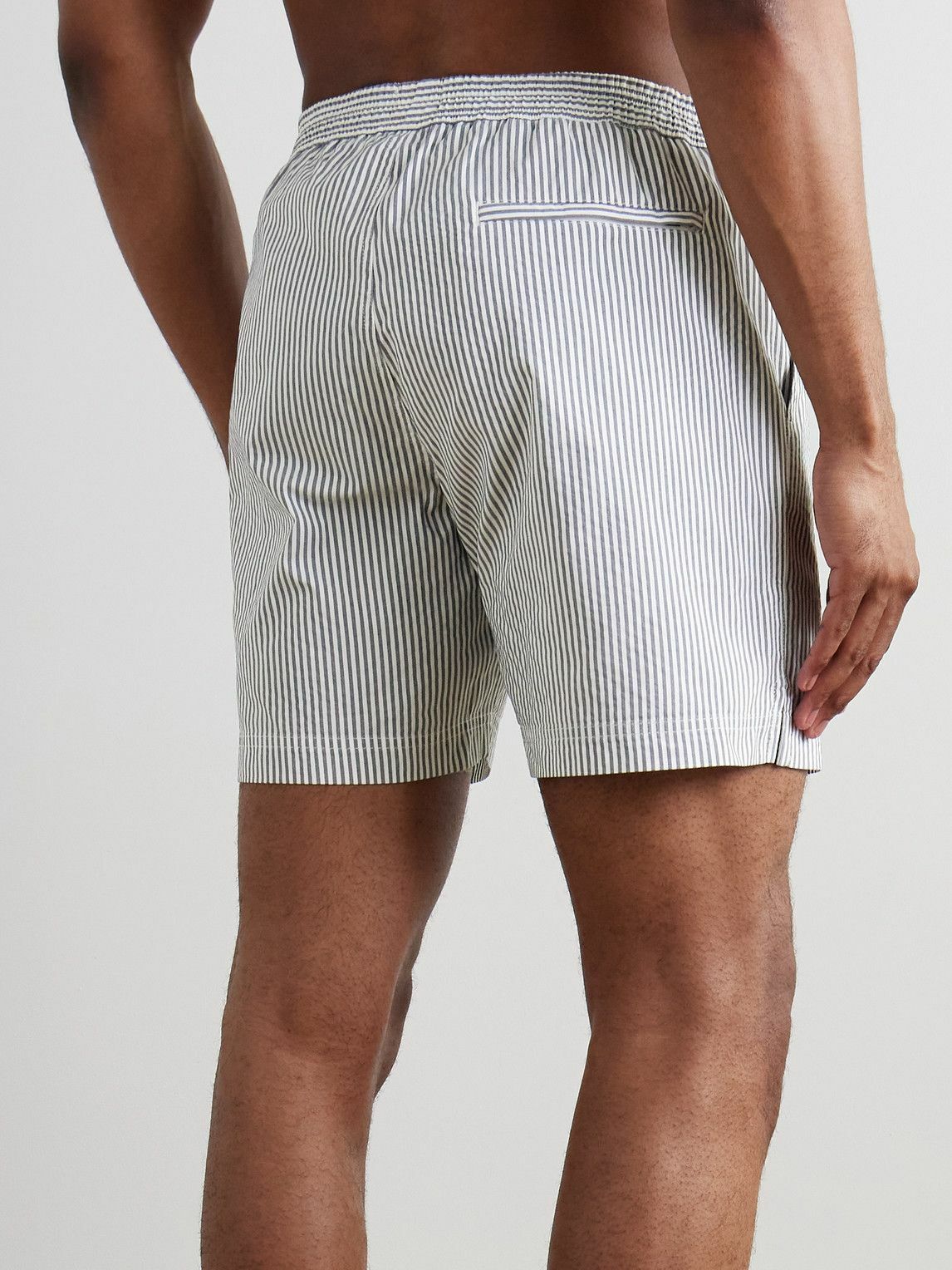 Sunspel - Straight-Leg Mid-Length Striped SEAQUAL®-Blend Seersucker Swim Shorts - Blue