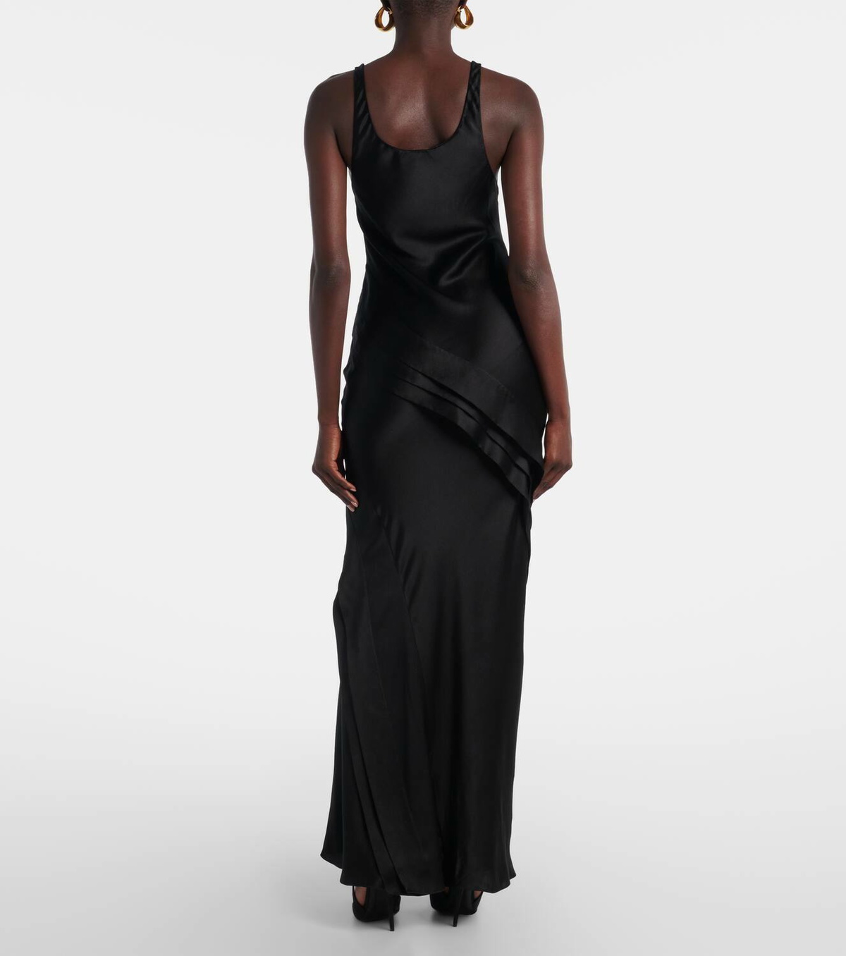 saint laurent satin dress slip dress in silk satin and lace in Black | Saint Laurent