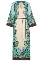 Alemais Natalia Printed Belted Linen Midi Dress Cream