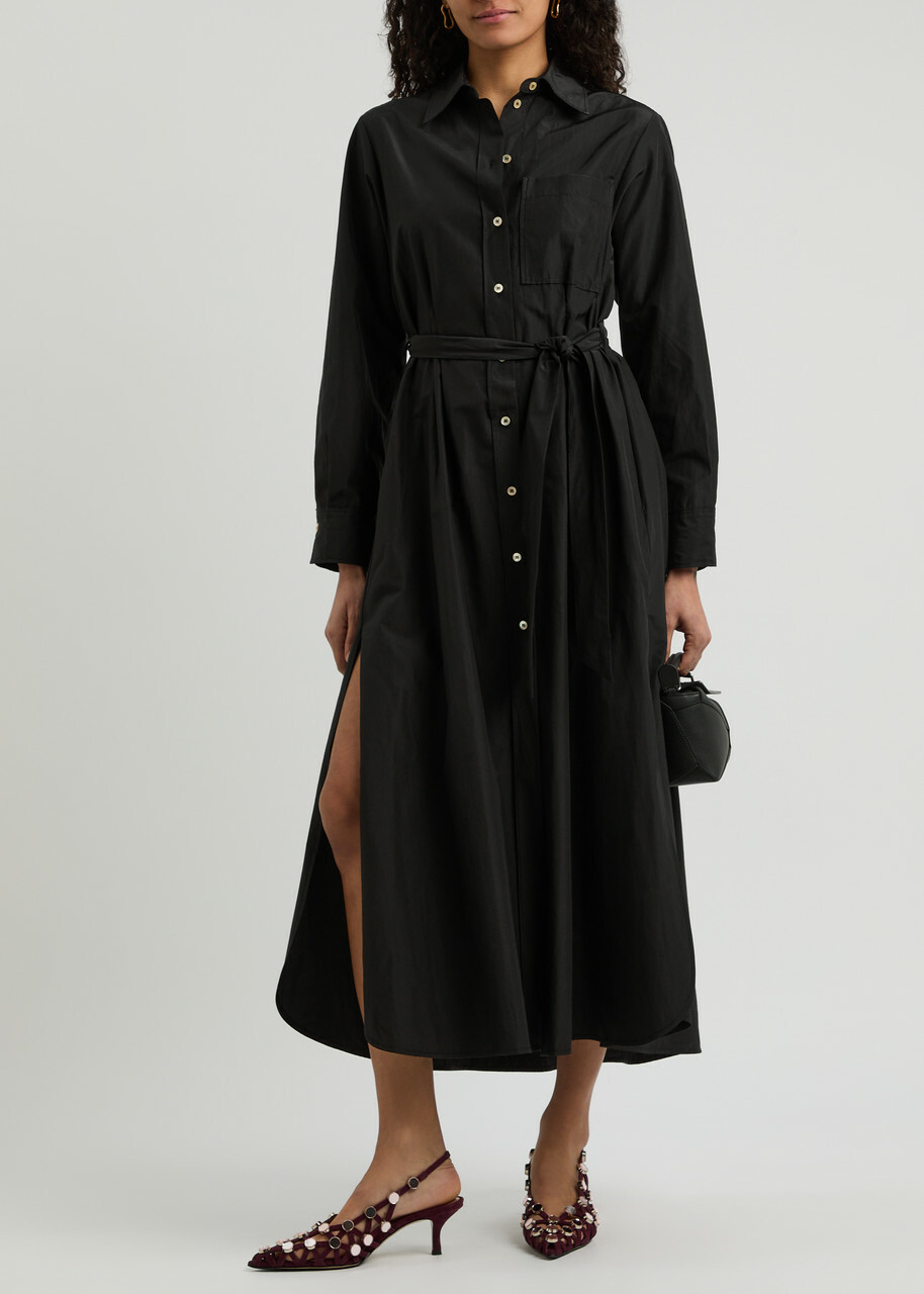 Forte_forte Belted Poplin Midi Shirt Dress Black