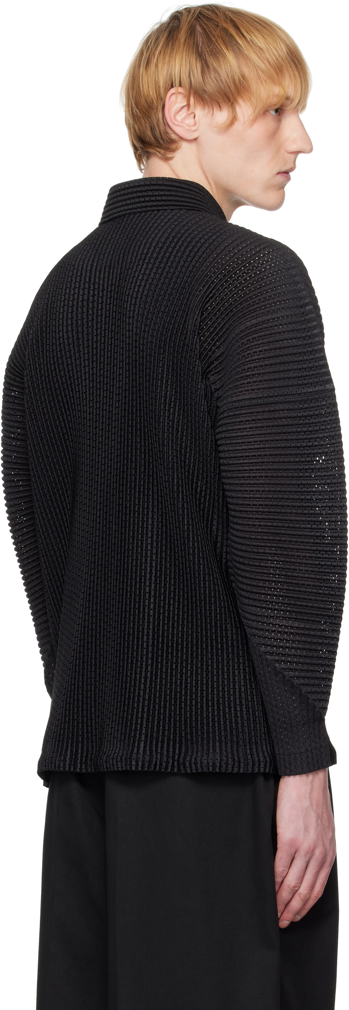 HOMME PLISSÉ ISSEY MIYAKE OUTER MESH HOMME PLISSÉ ISSEY MIYAKE: Black Outer Mesh Trousers | SSENSE