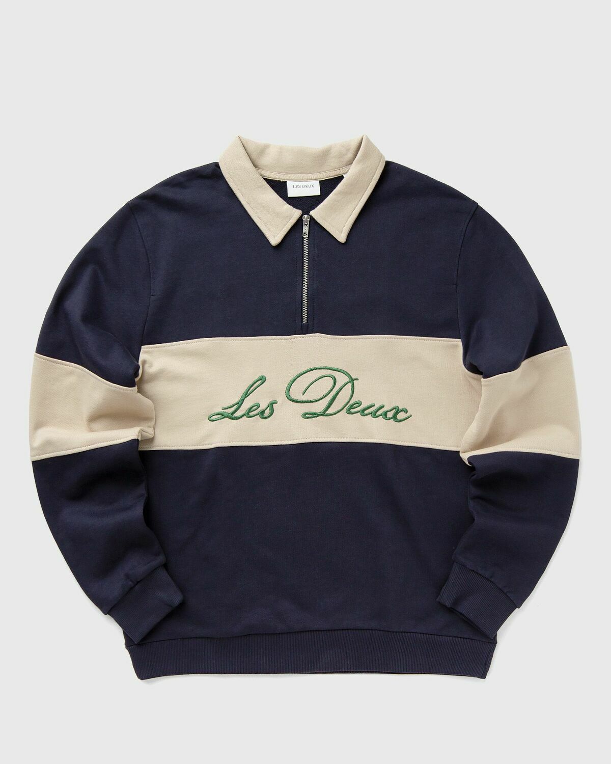 Les Deux Cory Zipper Rugby Sweatshirt blue/beige Mens Half-Zip
