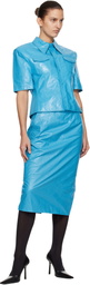 WILLY CHAVARRIA Blue Tubo Leather Midi Skirt