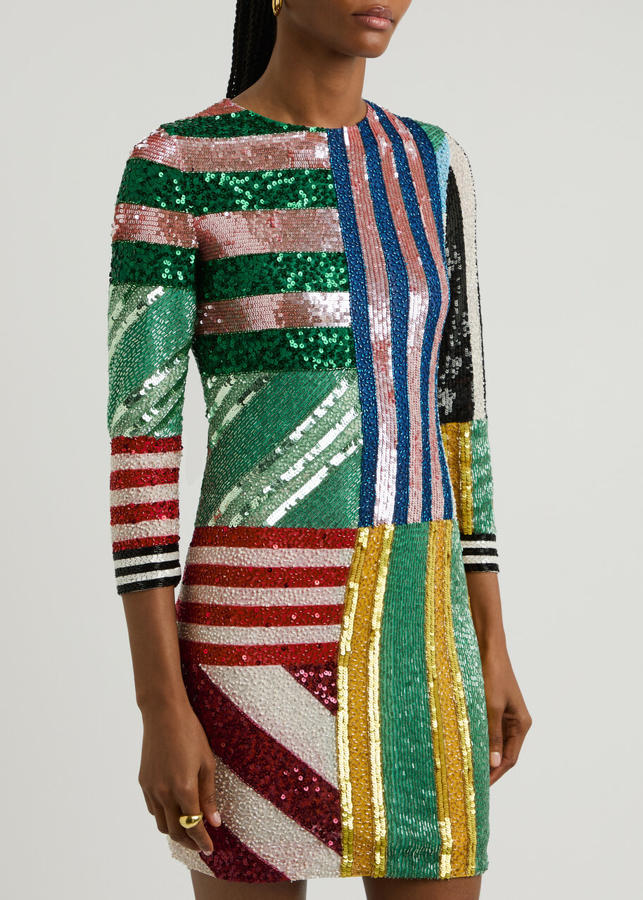Alice + Olivia Delora Sequin and Bead-embellished Mini Dress Multicoloured  1 Alice + Olivia