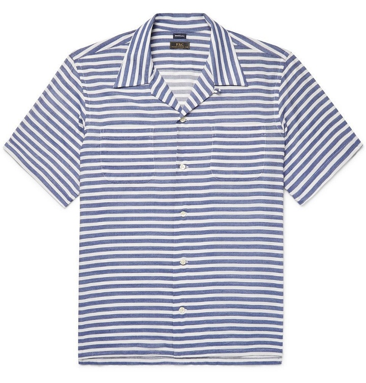 Photo: Freemans Sporting Club - Camp-Collar Striped Cotton-Blend Twill Shirt - Men - Blue