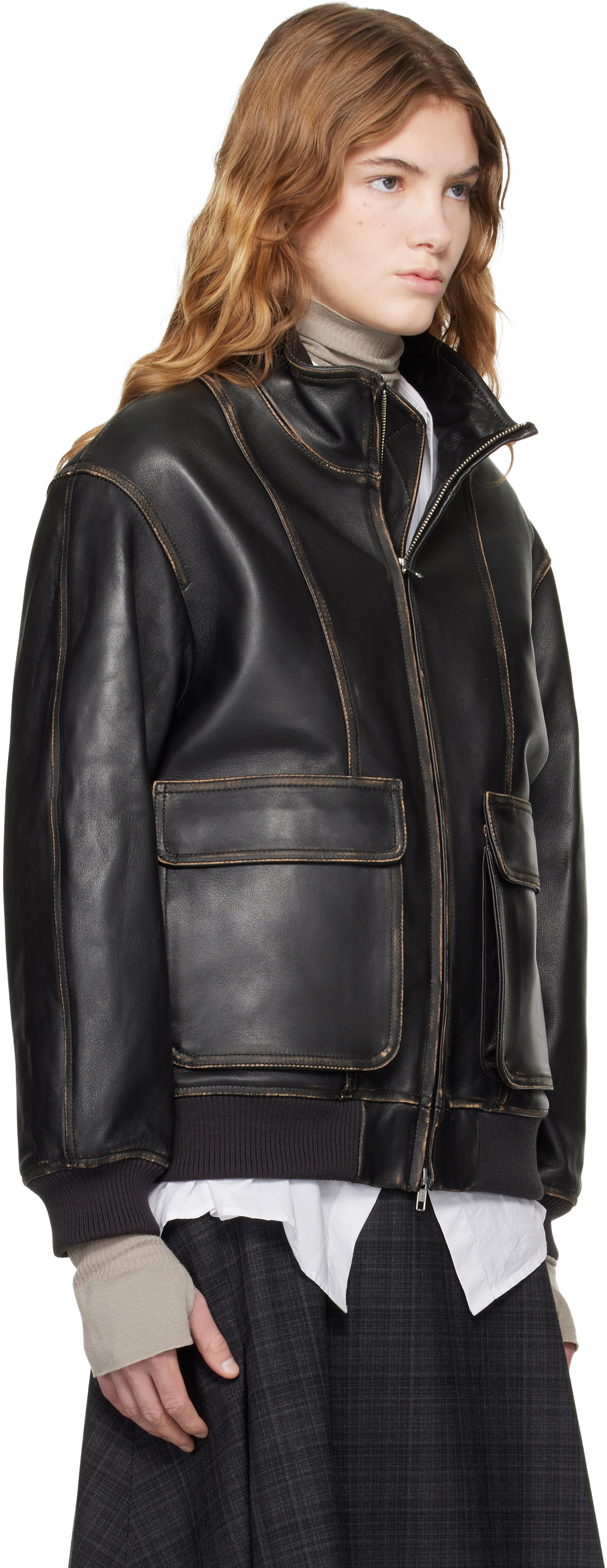 Dunst Black Stand Collared Leather Jacket