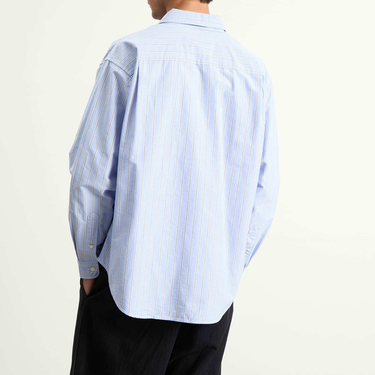 BEAMS Men's Heavy Oxford Button Down Shirt in Sax Stripe