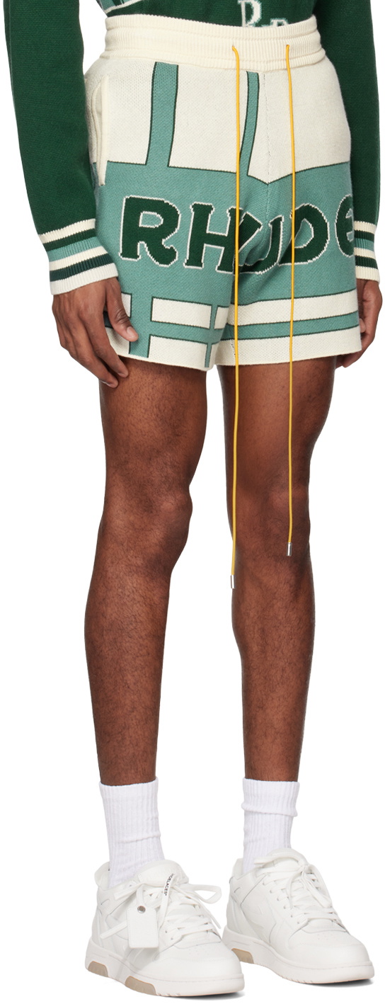 Rhude Off-White & Green Jacquard Shorts