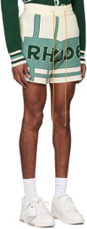 Rhude Off-White & Green Jacquard Shorts