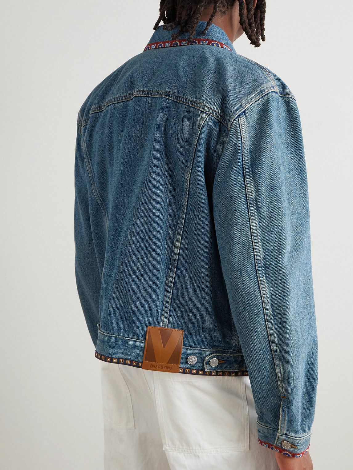 Valentino Garavani - Bead-Embellished Floral-Trimmed Denim Jacket