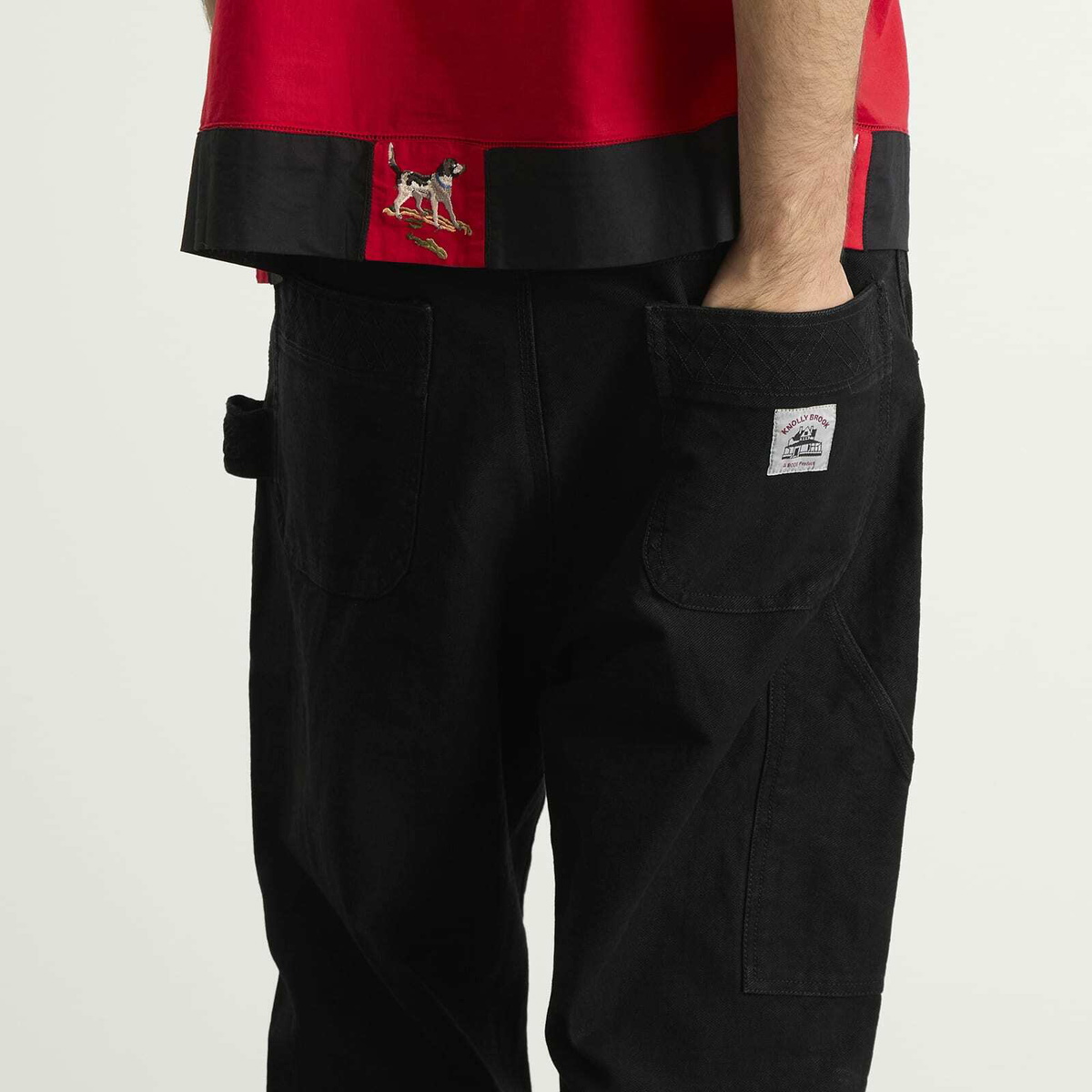 Bode Men's Embroidered Denim Knolly Brook Trousers in Black