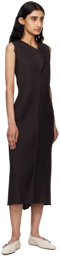 ISSEY MIYAKE Black Paper Like Pleats Midi Dress