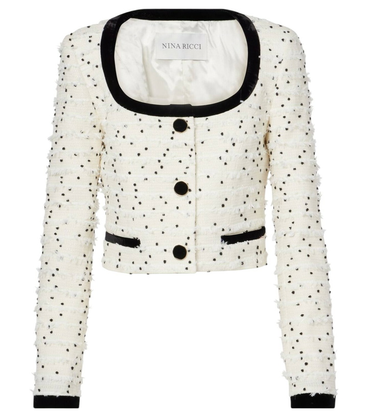 Photo: Nina Ricci Polka-dot fringed wool-blend tweed jacket