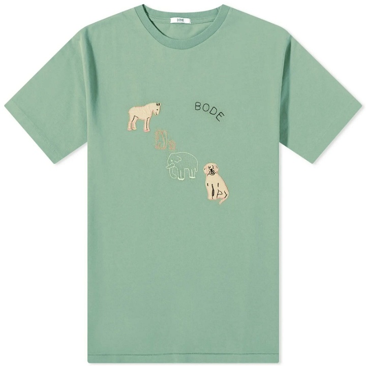Photo: Bode Men's Tiny Zoo T-Shirt in Ivy