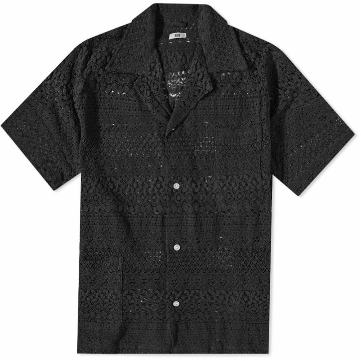 Photo: Bode Men's Lattice Lace Short Sleeve Shirt in Black