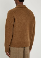 Ami Paris Logo-intarsia Alpaca-blend Polo Jumper Brown