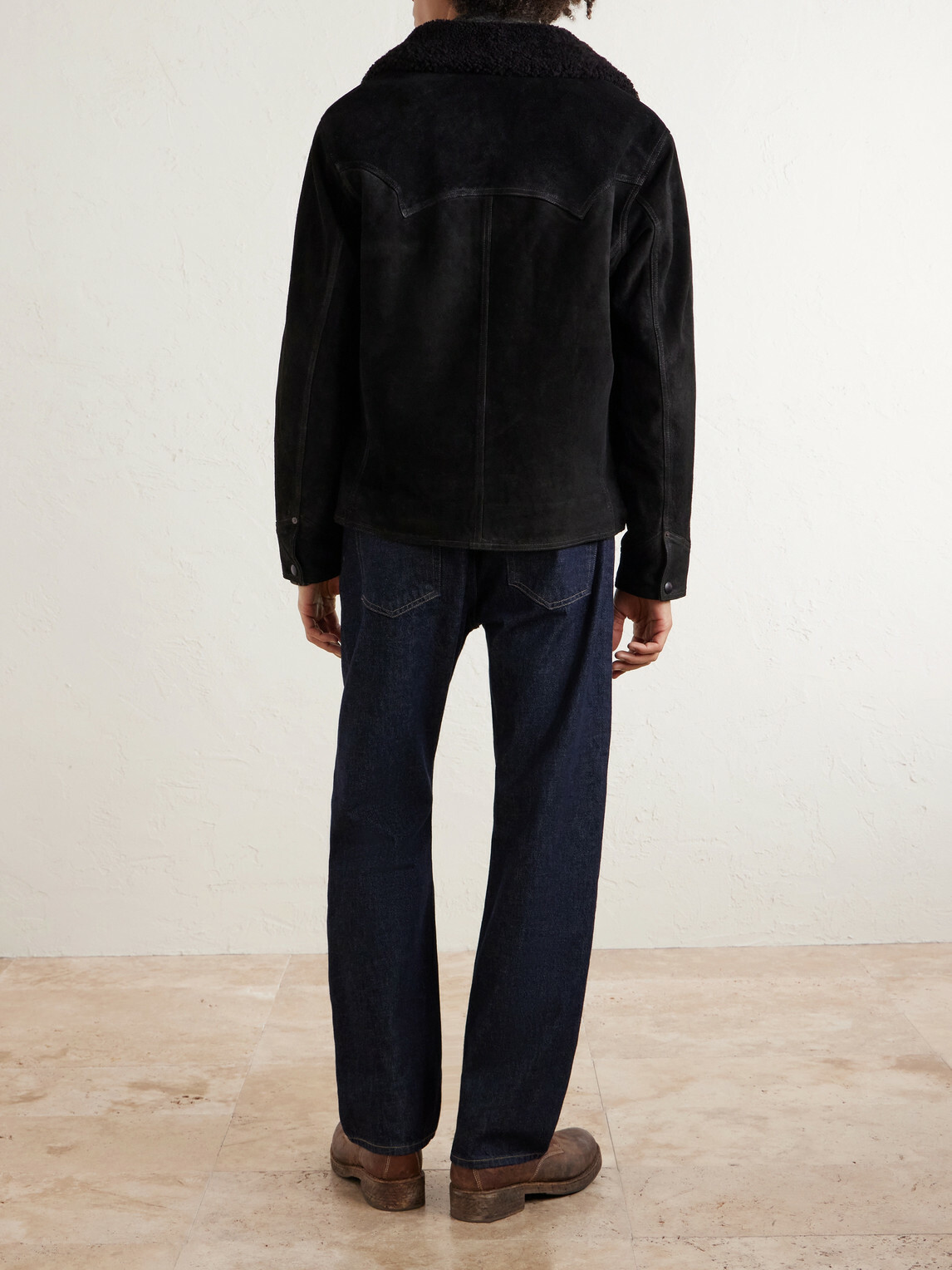 RRL - Shearling-Trimmed Suede Jacket - Black