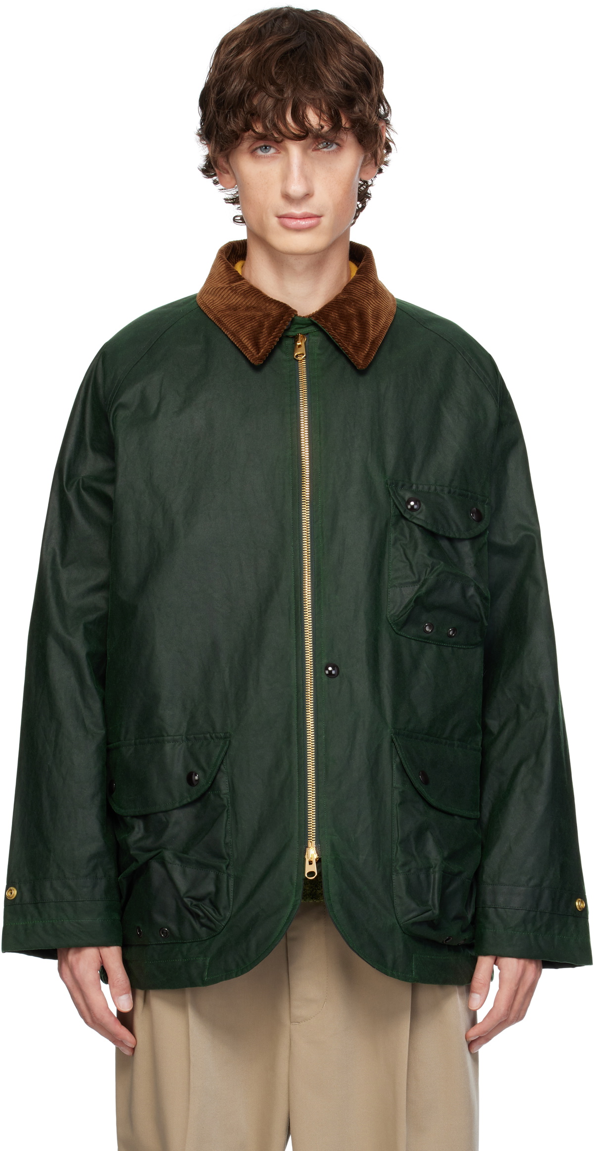 Drake's Green Waxed Coverall Jacket Drake's