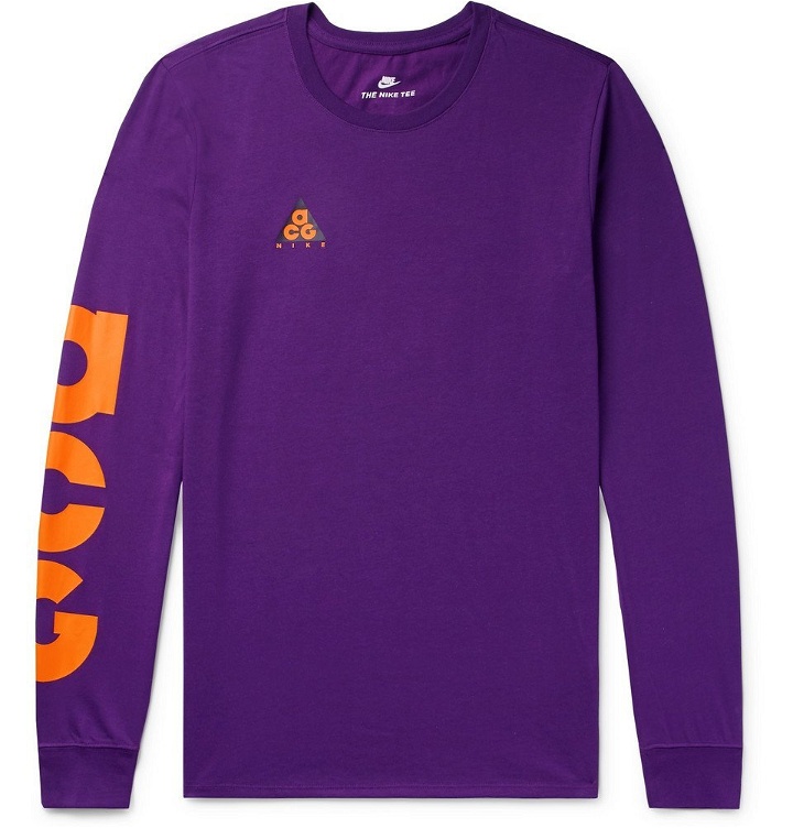 Photo: Nike - ACG Logo-Print Cotton-Blend Jersey T-Shirt - Men - Purple
