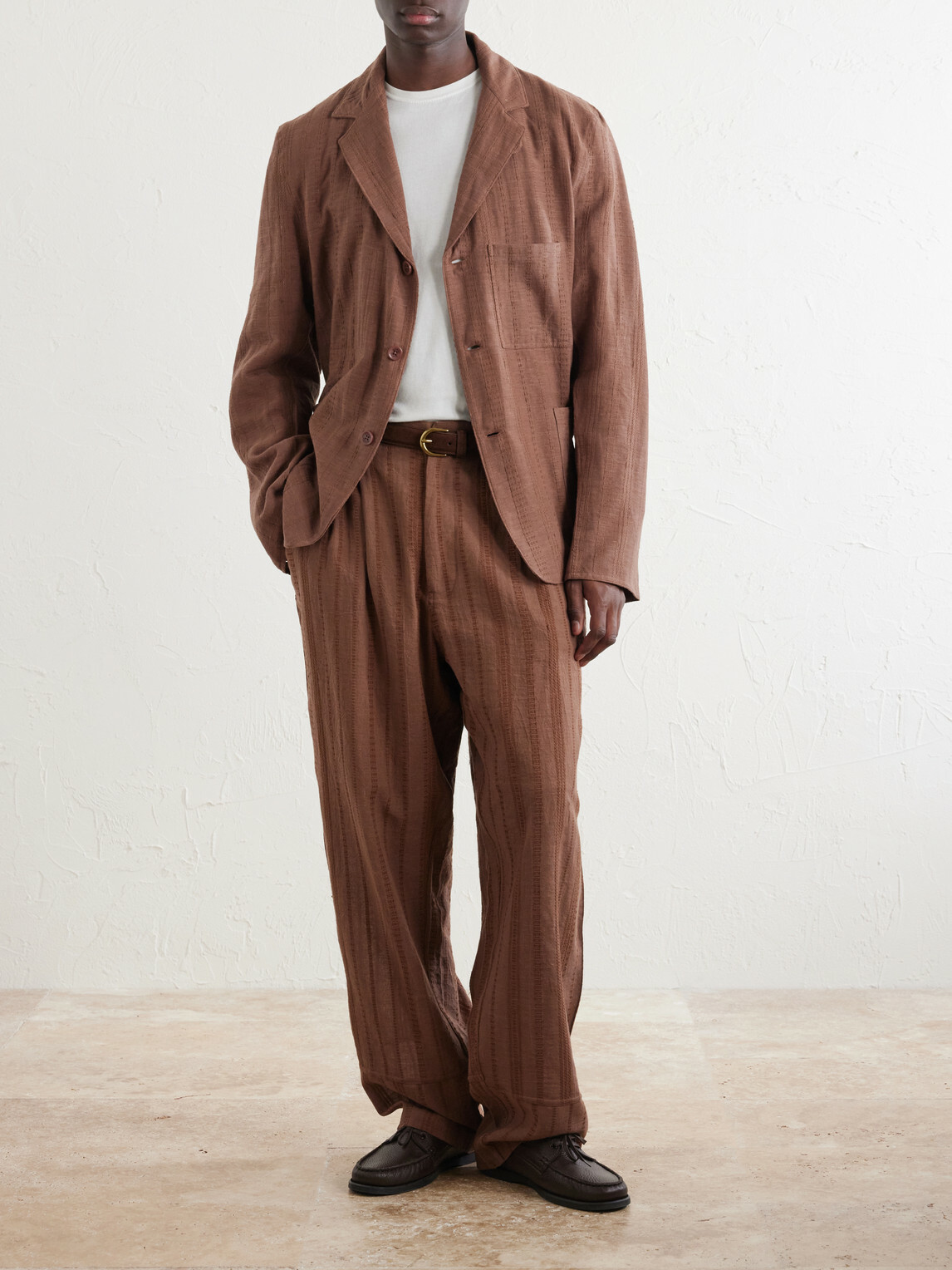 Kardo - Antonio Straight-Leg Striped Cotton-Canvas Trousers - Brown
