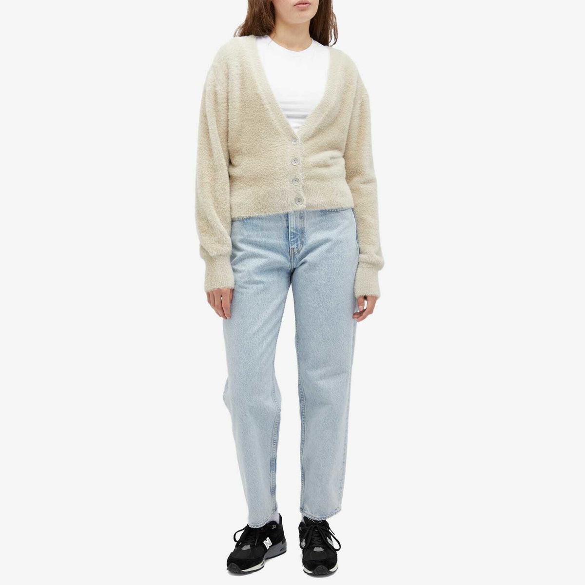 Good American Women's Fuzzy Cardigan in Flax