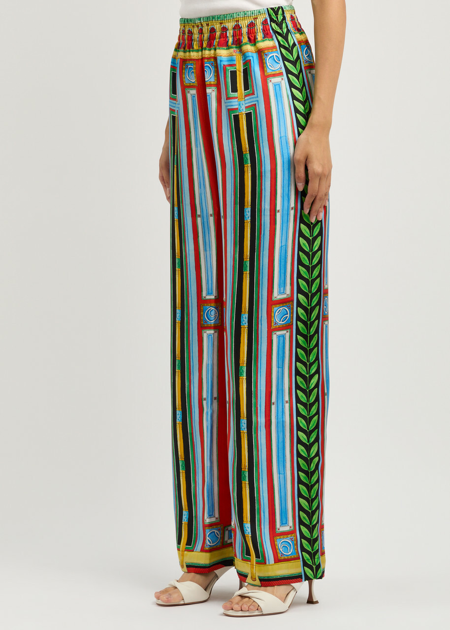 Casablanca Le Palais En Fleur Printed Silk Trousers Multicoloured