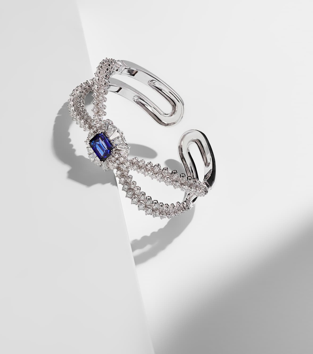 Yeprem Reign Supreme 18kt white gold bangle with diamonds and sapphire