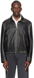 FORMA Black Flower Leather Bomber Jacket