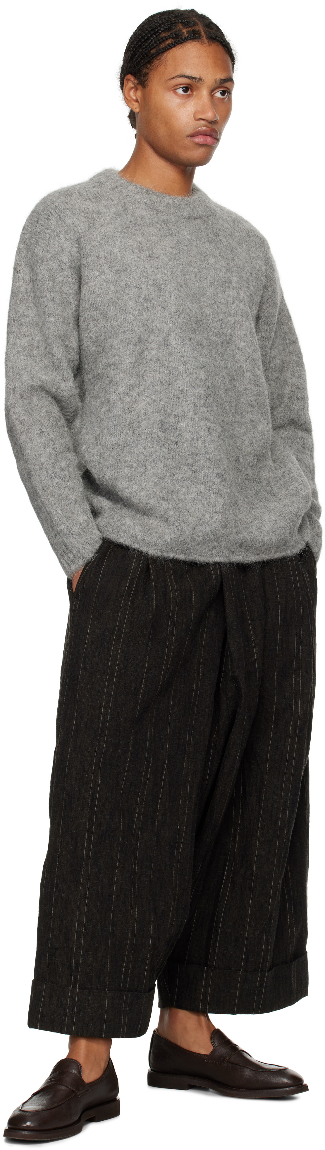 AMOMENTO Gray Alpaca Round Neck Sweater